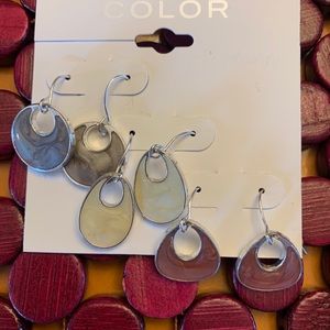 Color set of three hoop earrings. New with tags